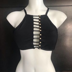 Kenneth Cole black high neck bikini top swimsuit M